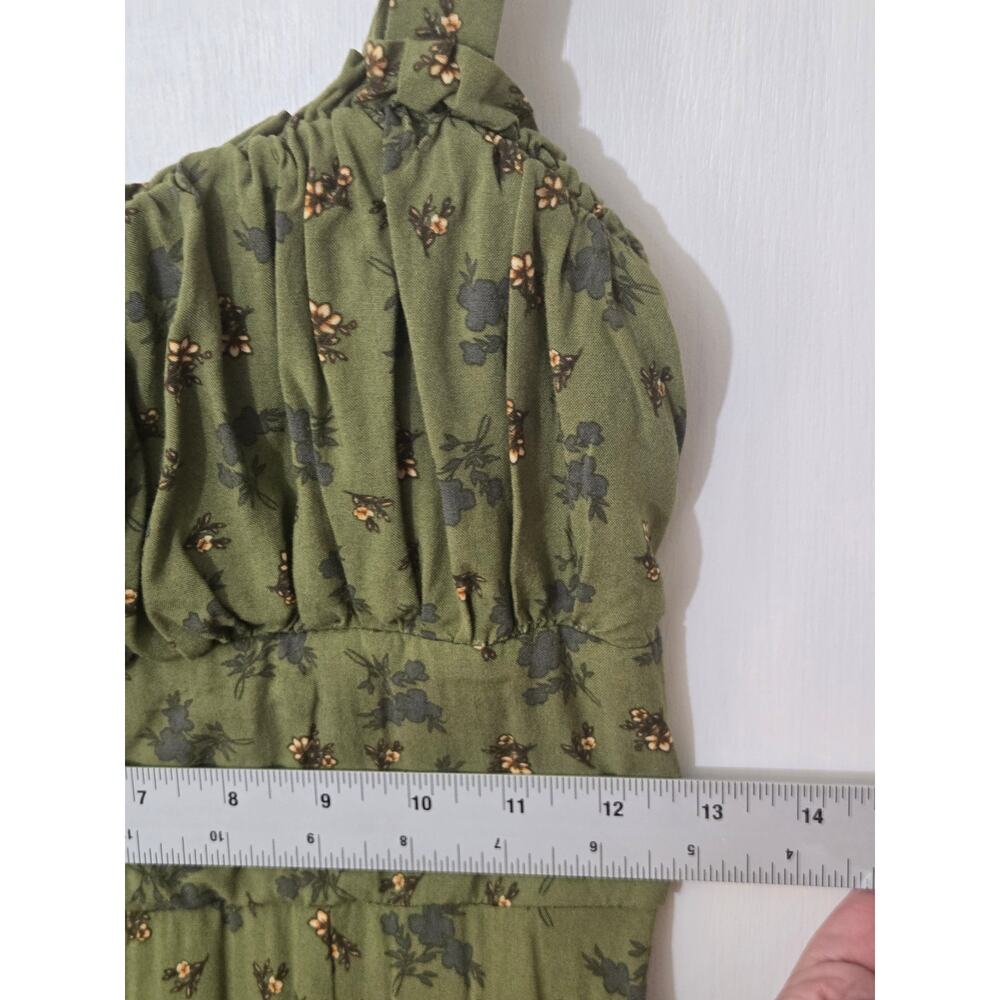 Sz M Green floral Smocked peasant 90's babydoll dress fairy cottagecore romance - Picture 7 of 9